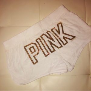VICTORIA SECRET PINK white terry lounge shorts workout Y2K 2000s booty cheeky